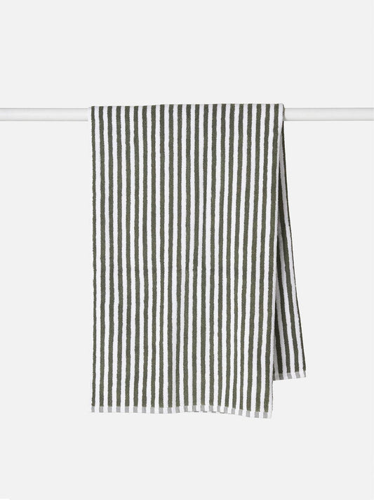 Olive Wide Stripe Cotton Bath Towel Range