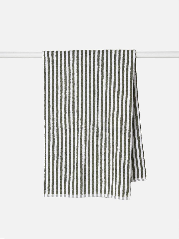 Olive Wide Stripe Cotton Bath Towel Range