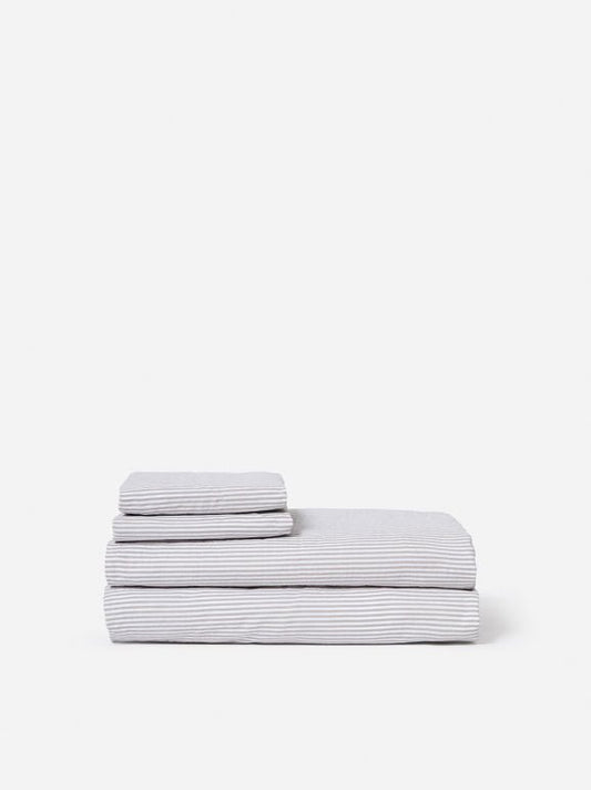 Stripe Organic Cotton Fitted Sheet Grey/White - RUMECitta`